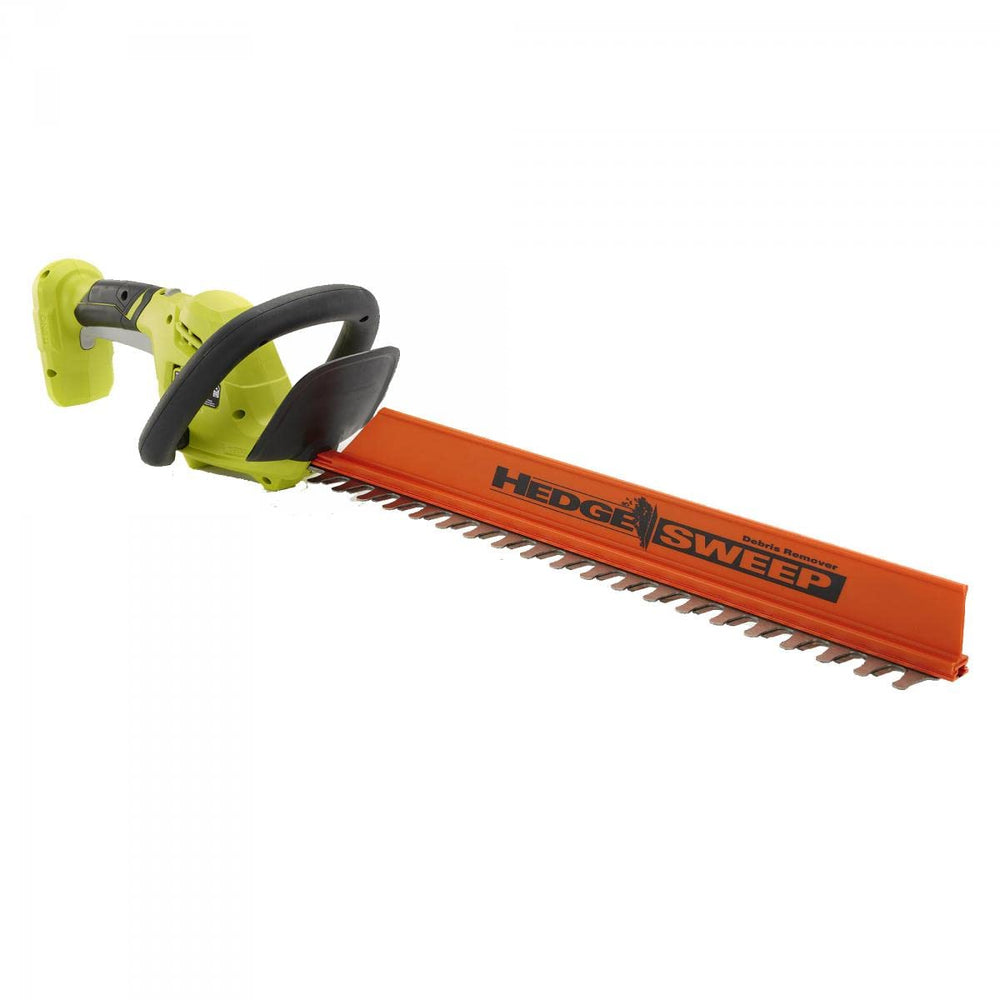 RYOBI dual-action blade close-up highlighting 22-inch steel blades and reduced vibration for cleaner cuts