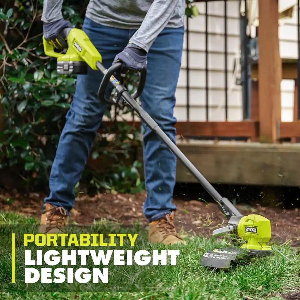RYOBI demonstrating edge mode along a sidewalk for clean borders and precise control