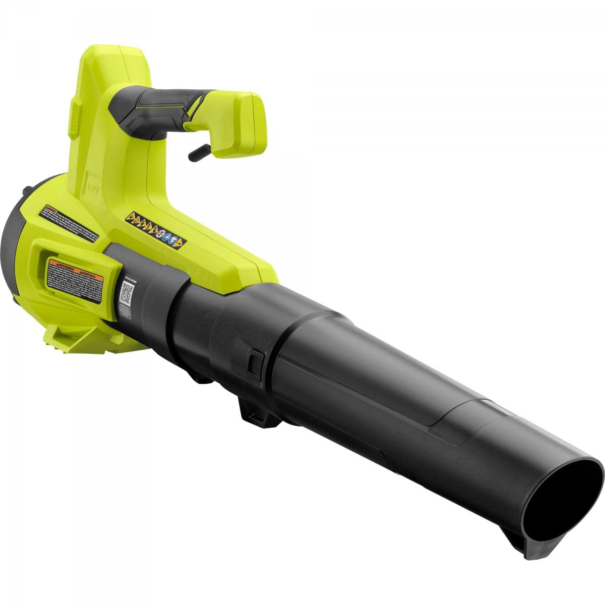 RYOBI blower in use on driveway demonstrating fast leaf clearing benefit