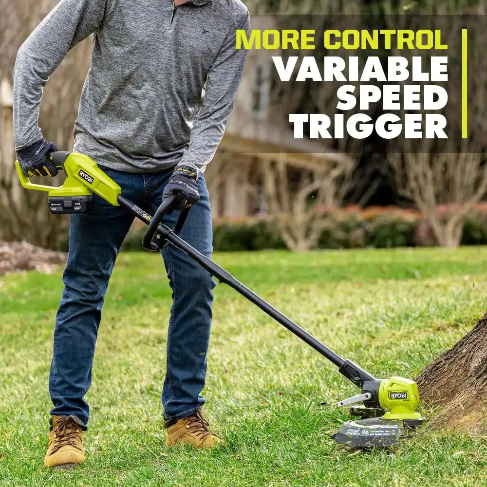 RYOBI close-up of handle and controls offering comfortable grip and safe operation