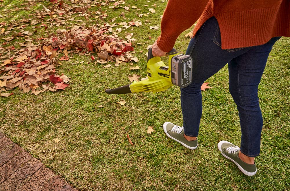 RYOBI OBL1820S GripZone handle close-up for comfortable, secure control