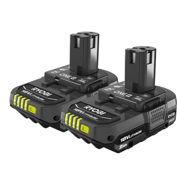 RYOBI compact 2.0Ah battery front view showing model and easy portability benefits