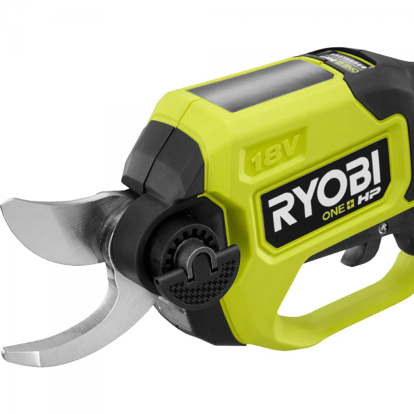 RYOBI pruner close-up of bypass blade and soft grip for precise comfortable cuts