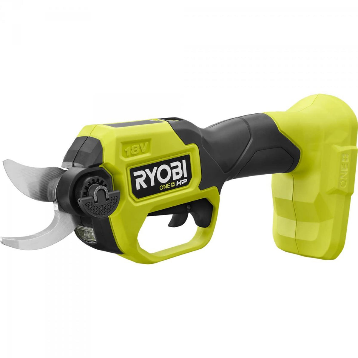 RYOBI pruner front view showing compact body and tool-only convenience benefit