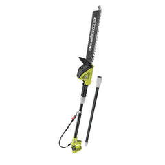RYOBI pole trimmer front view showing controls and solid balance benefit