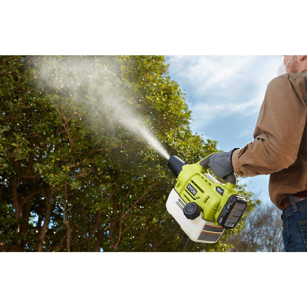 RYOBI P2850 in use in garden setting illustrating cordless mobility and coverage benefit