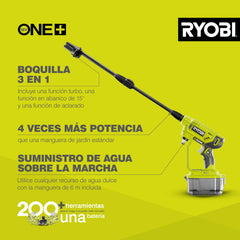 RYOBI nozzle close-up showing 3-in-1 tip for adjustable cleaning power