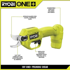 RYOBI pruner bypass blade closeup highlighting clean cutting edge