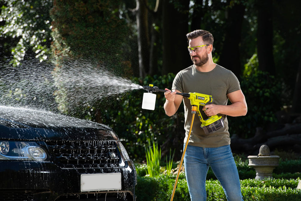 RYOBI bottle installed on RY18PW22A-0 power washer showing correct fit