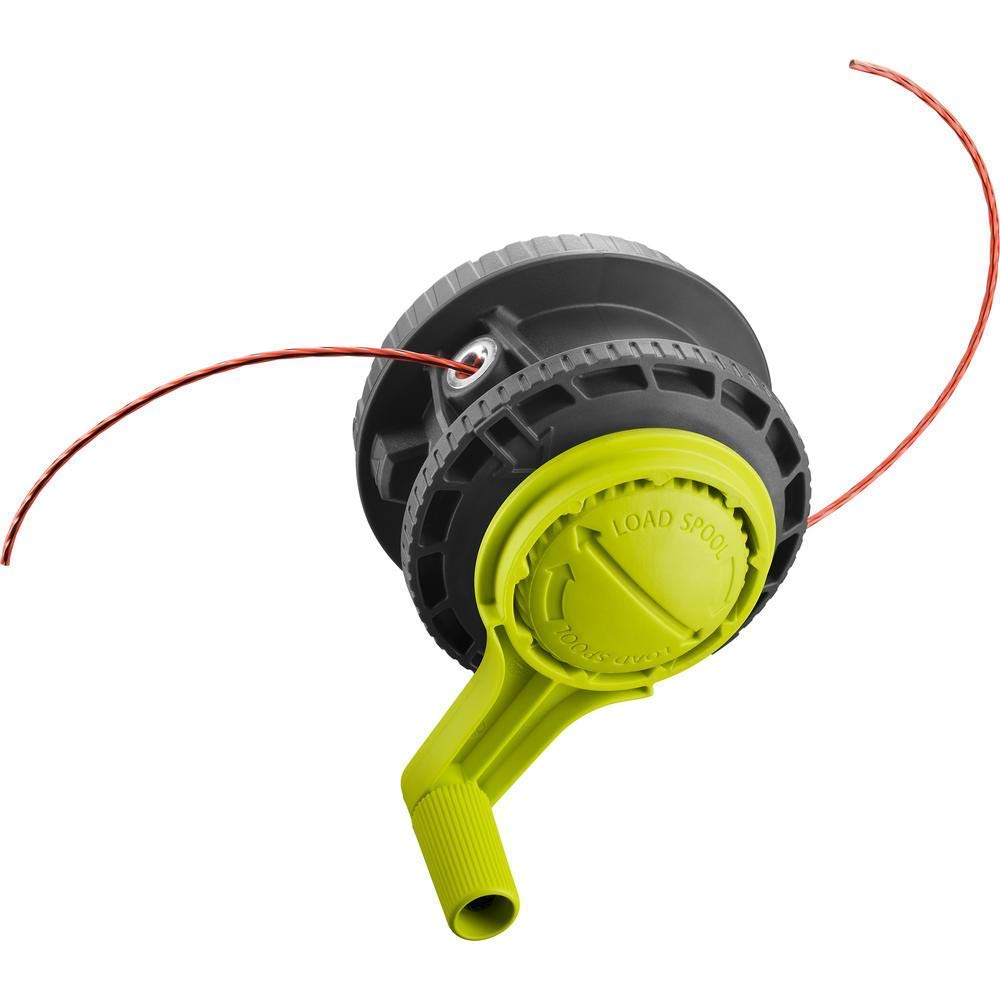 RYOBI head mounted on trimmer in use demonstrating continuous feed benefit
