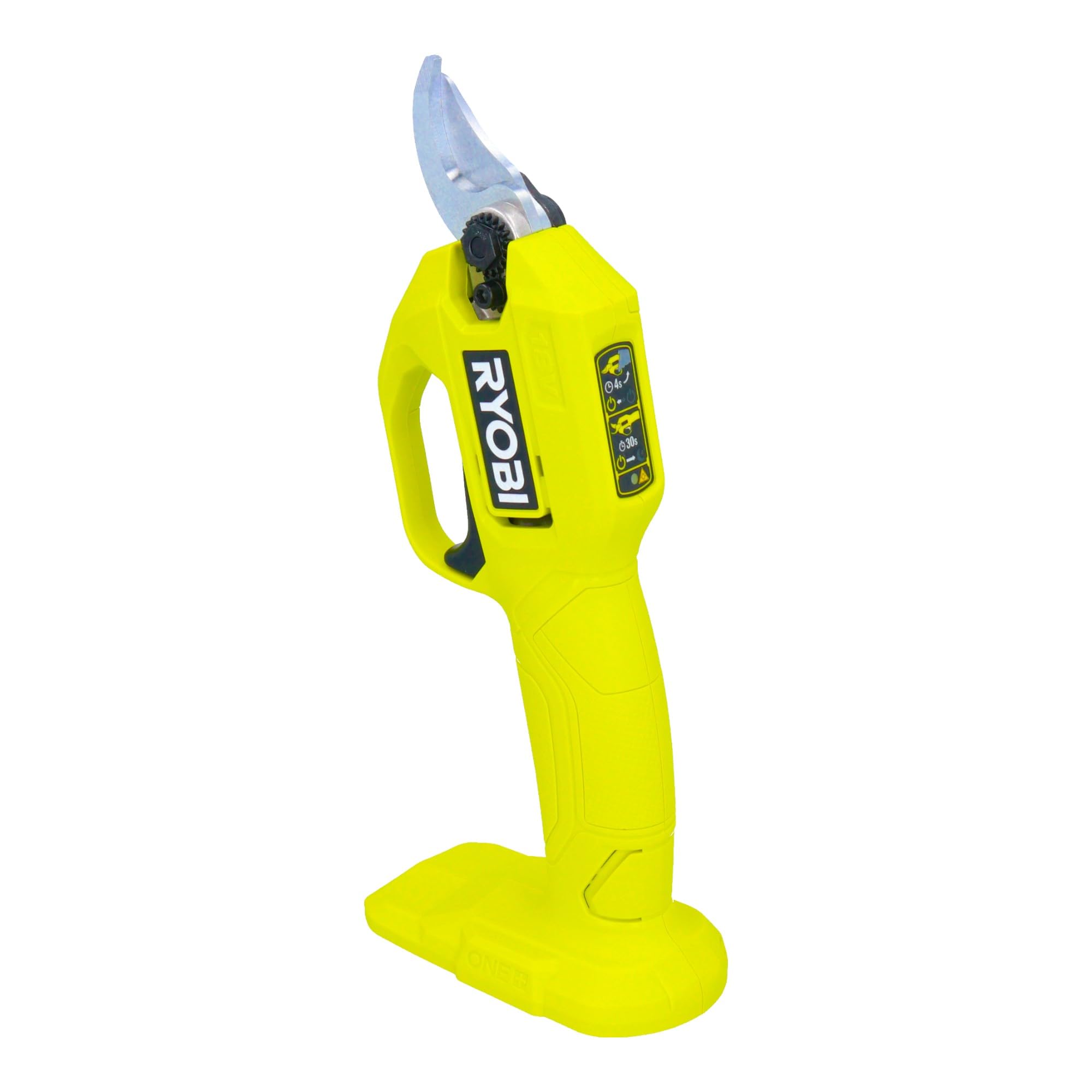 RYOBI cutting action on branch illustrating precise 25mm capacity and clean slice