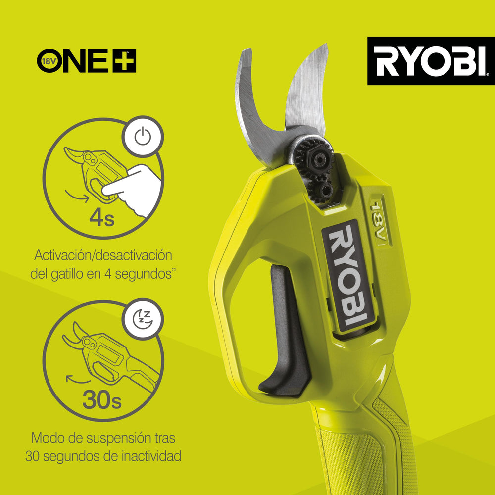 RYOBI lifestyle garden setting showing practical use and tidy trimmed plants