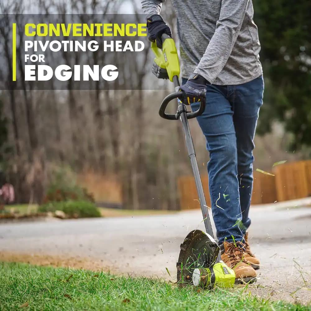 RYOBI size comparison beside a shoe to show scale and lightweight portability
