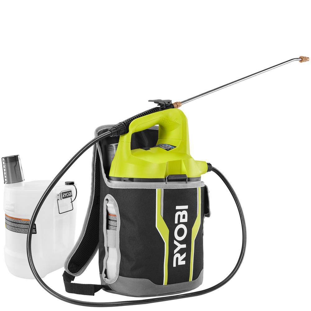RYOBI front view showing sprayer and holster for easy transport