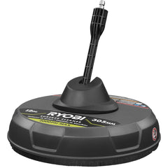 RYOBI surface cleaner front view showing 12-inch head and quick-connect for faster cleaning