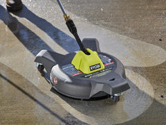 RYOBI surface cleaner in use on driveway delivering faster, uniform outdoor cleaning