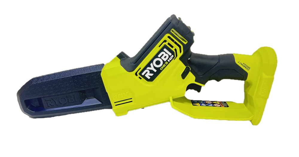 RYOBI tool-less tensioning knob detail for fast chain adjustments without tools