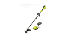 RYOBI trimmer front in use showing clean cuts and easy maneuvering benefit