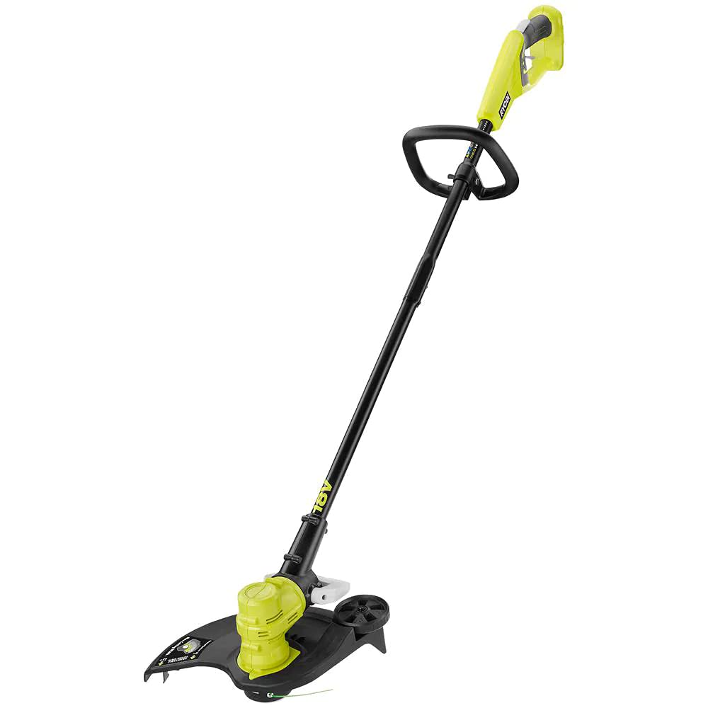 RYOBI trimmer front view showing compact body for easy maneuvering