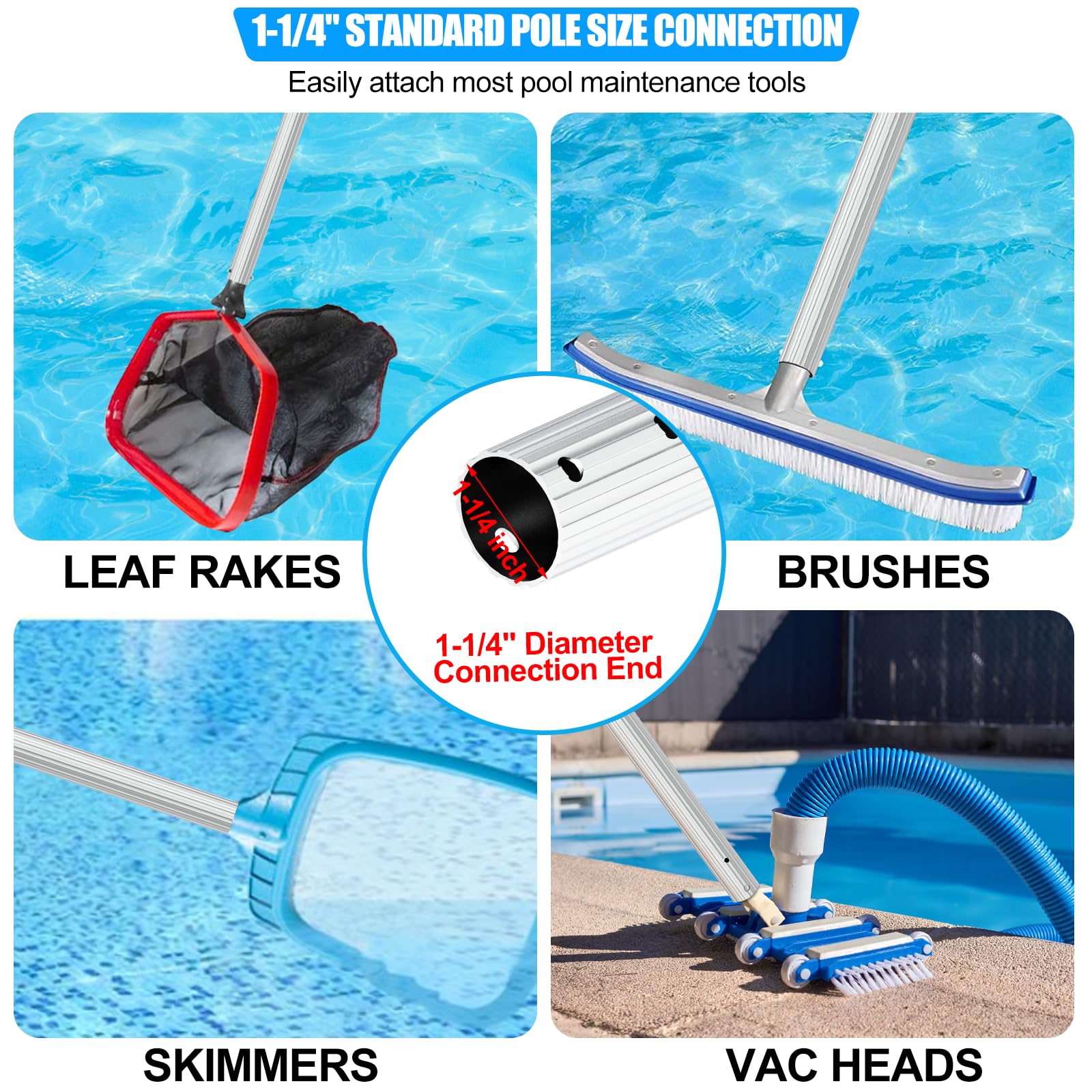 S-Union pole fully extended over pool providing extended reach advantage