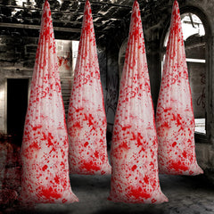 Sadnyy front view of four bloody body bags creating instant curb appeal