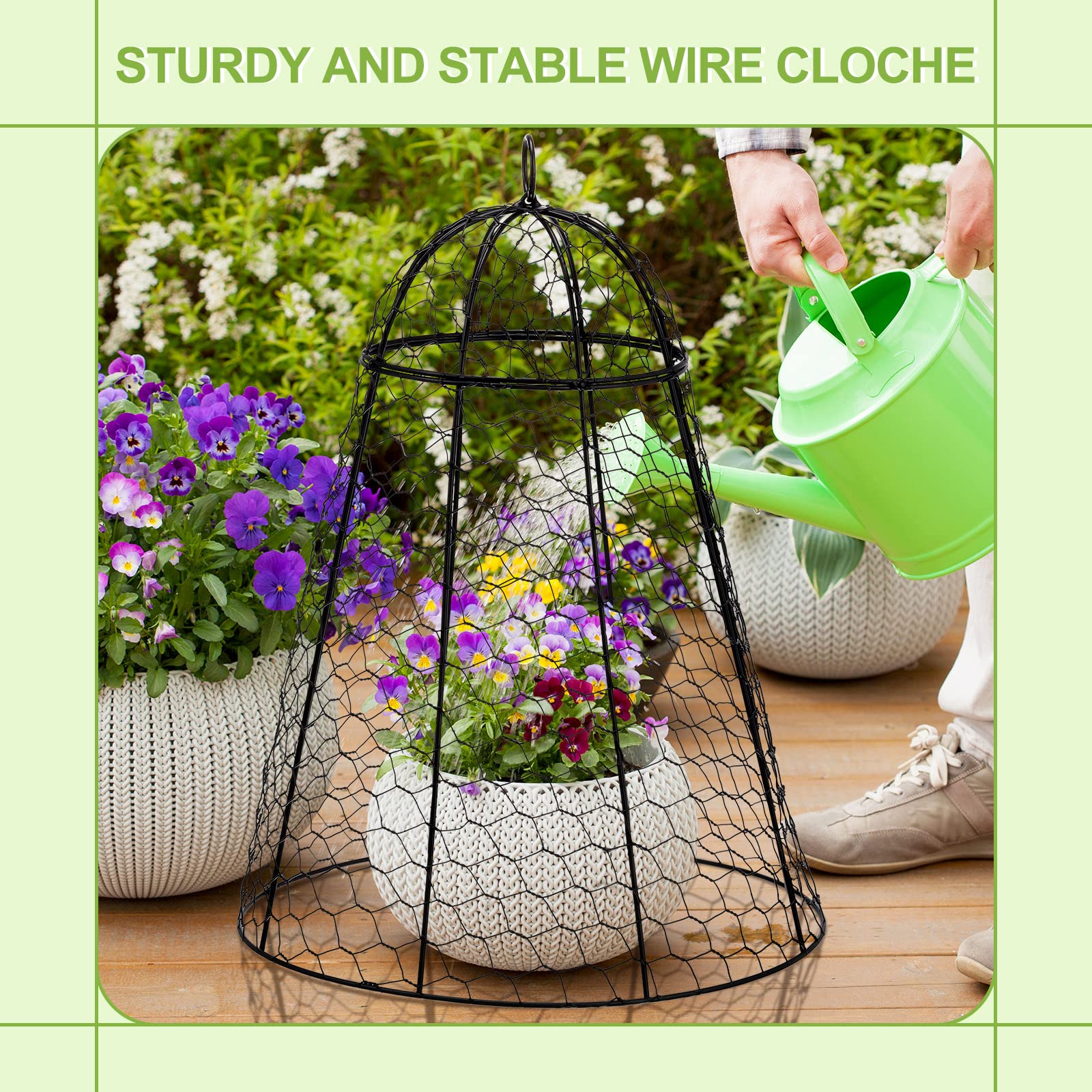 Sadnyy lifestyle patio setup with cloches protecting potted vegetables benefit