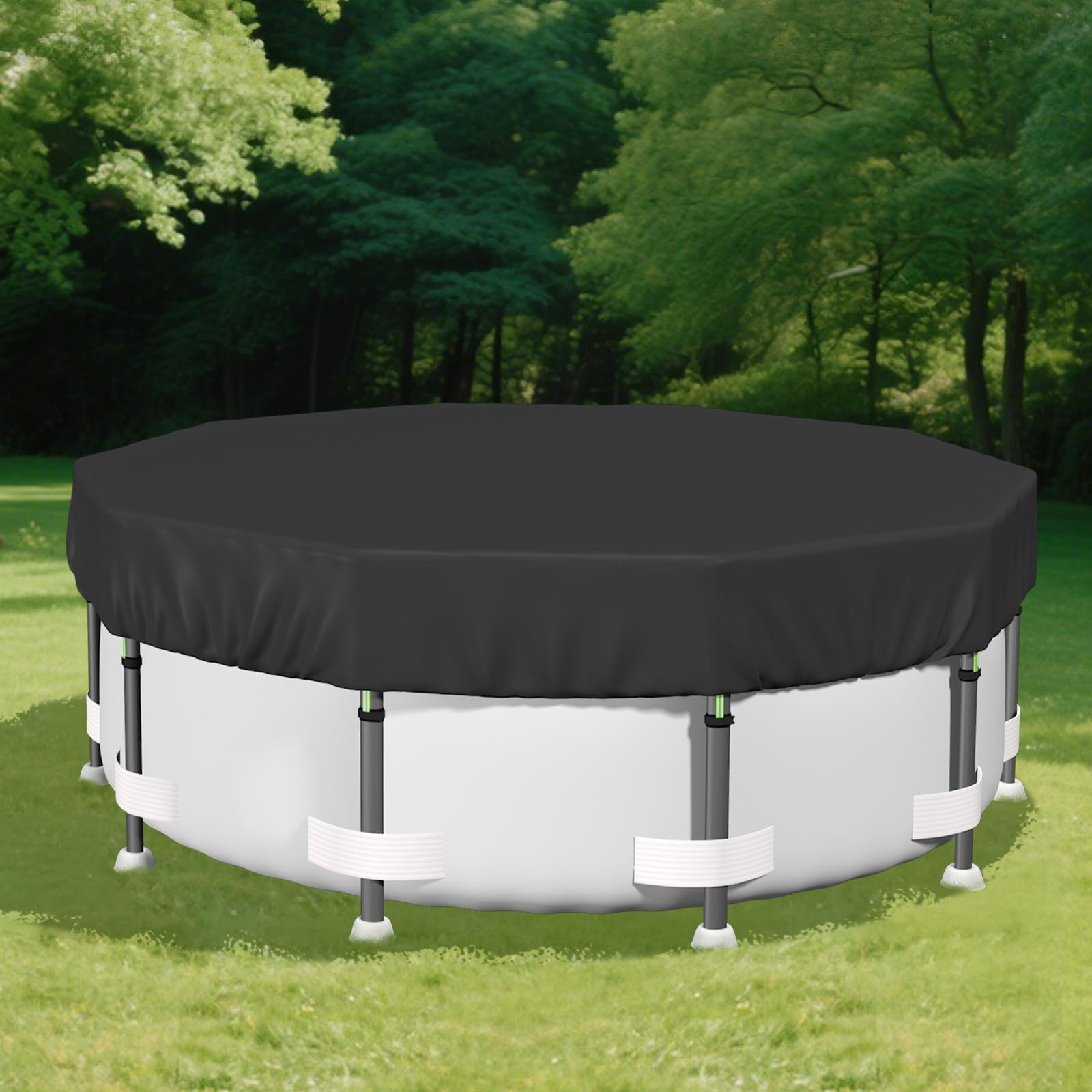 Safana 15FT round cover front view showing fit and black color for reliable protection