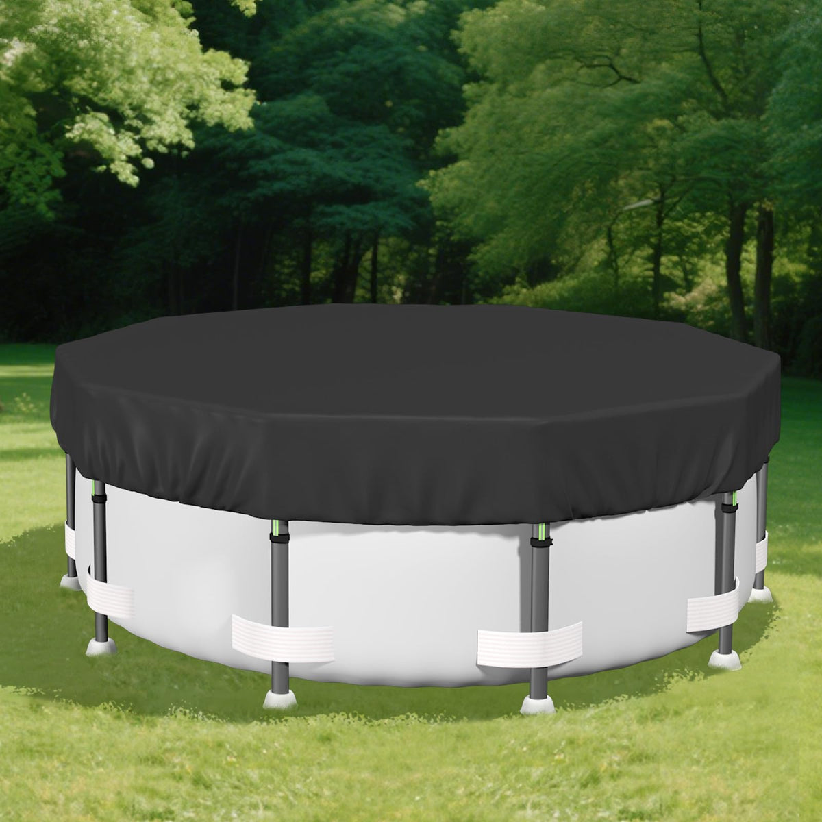Safana 15FT round cover front view showing fit and black color for reliable protection