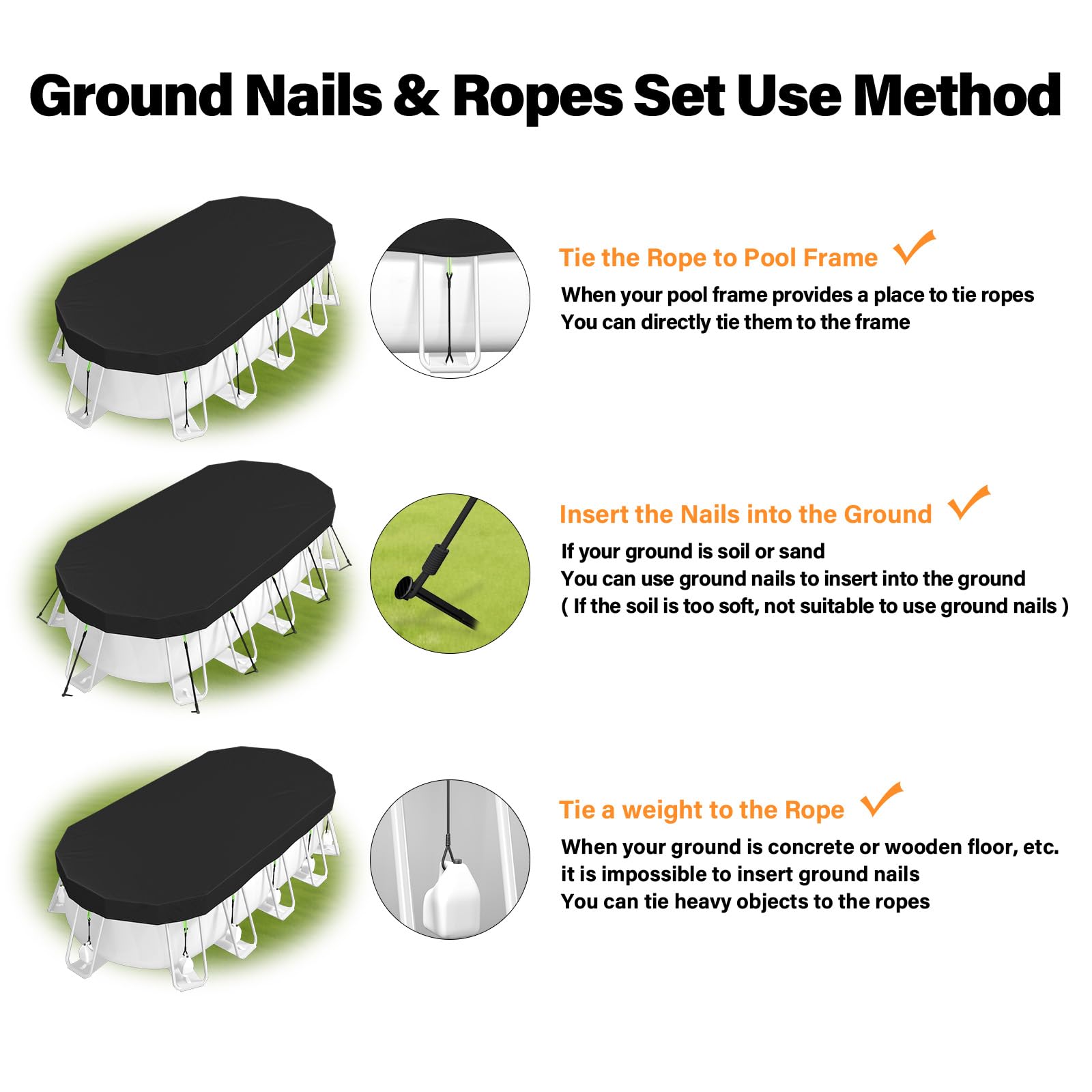 Safana reinforced hanging ring for adding weights to secure cover