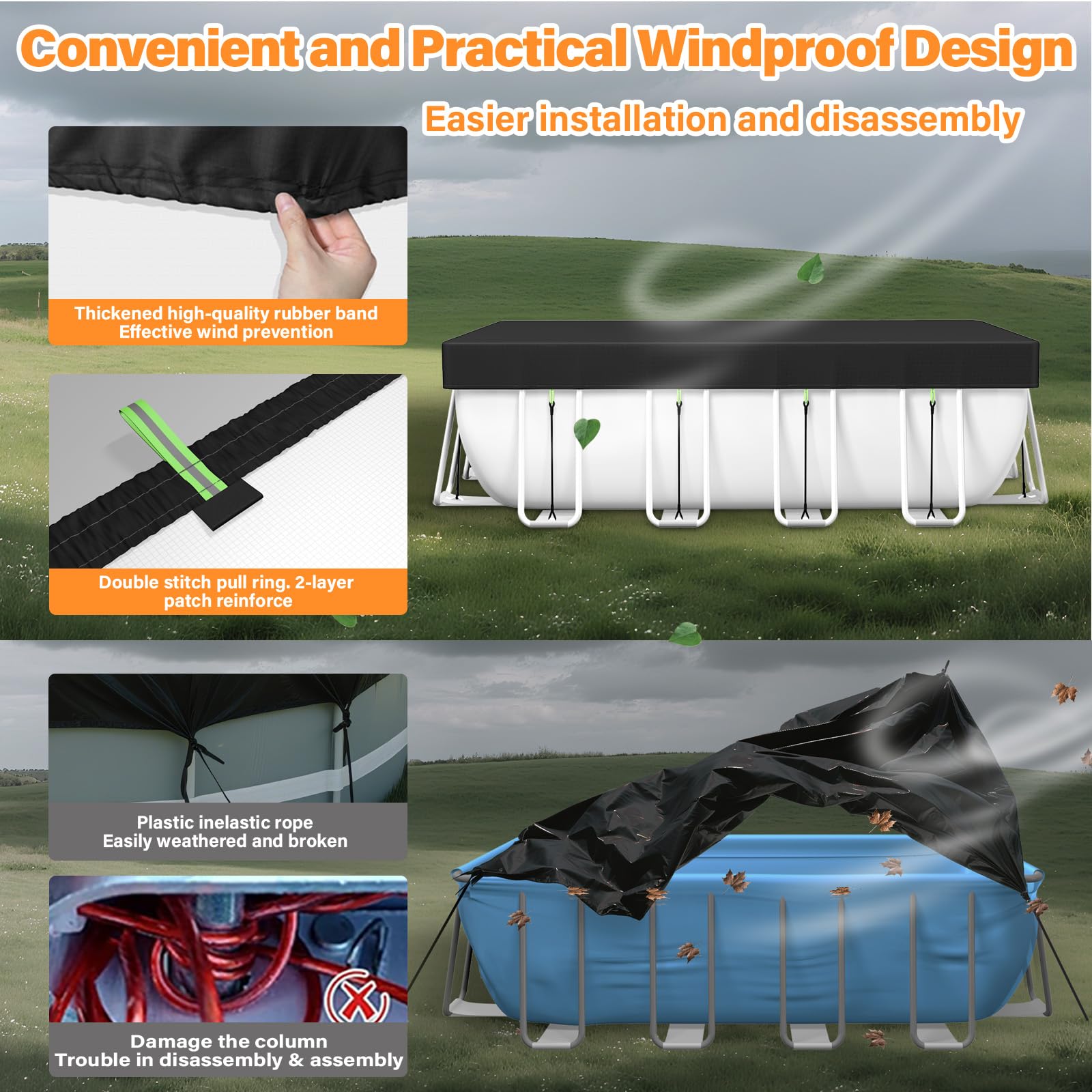 Safana installed on above-ground rectangle pool demonstrating full coverage