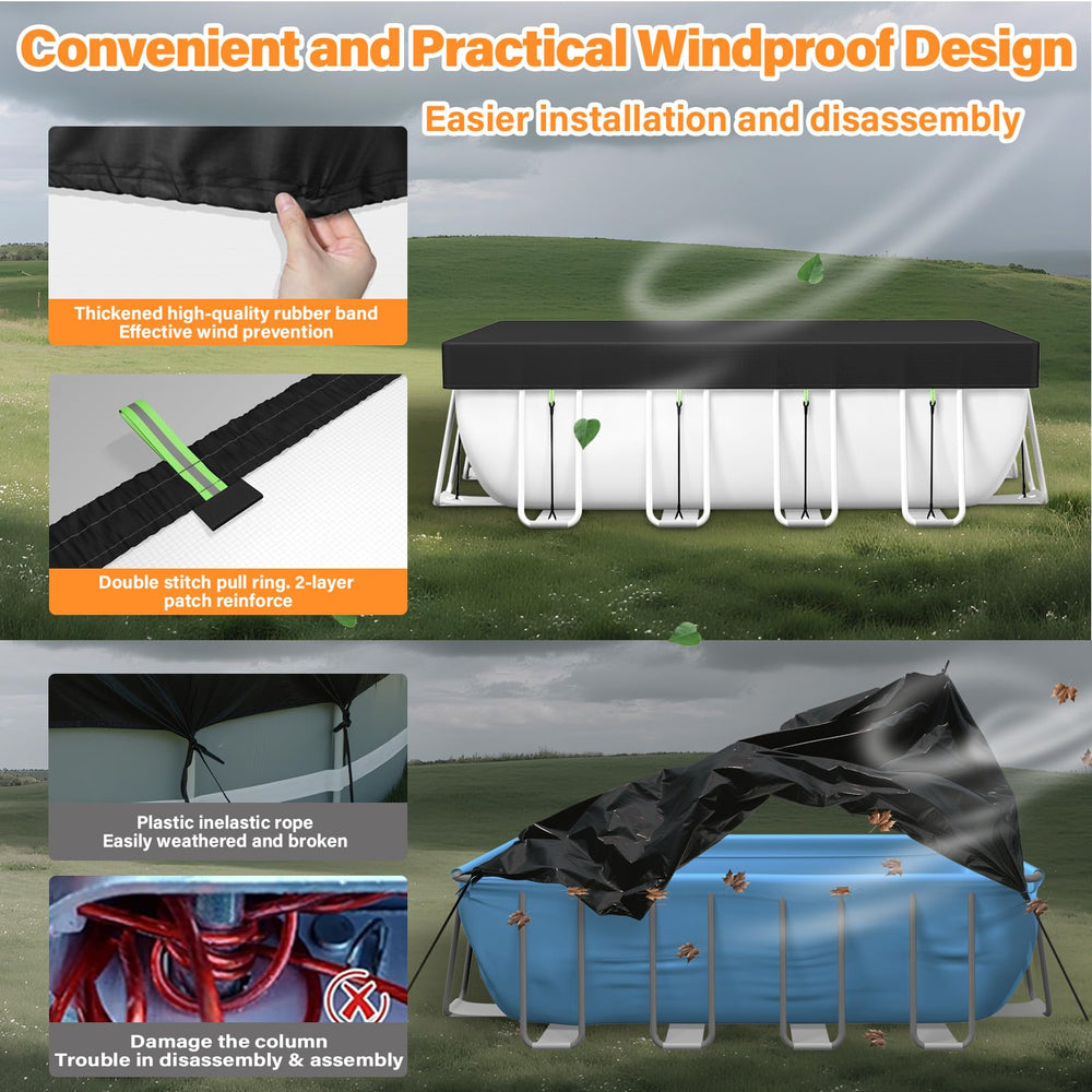 Safana installed on above-ground rectangle pool demonstrating full coverage
