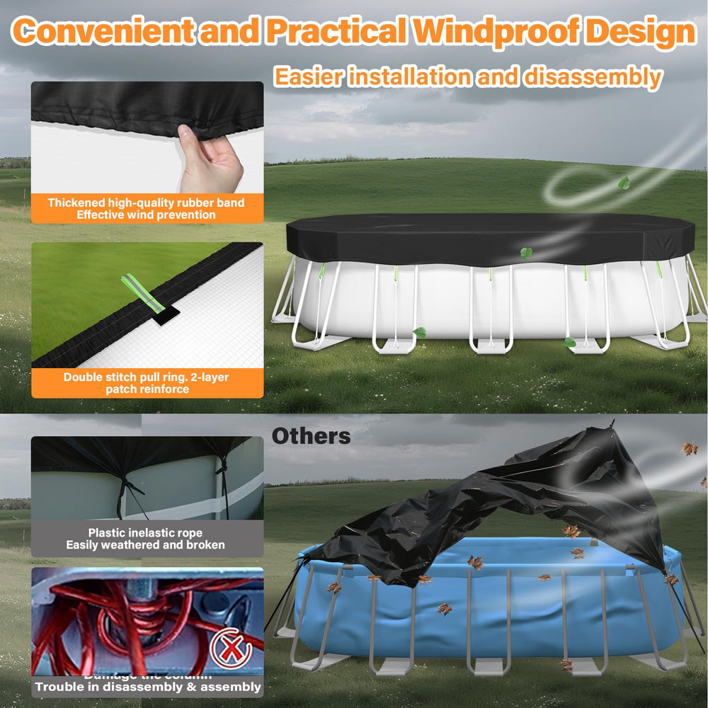 Safana cover installed on oval pool keeping leaves and debris out