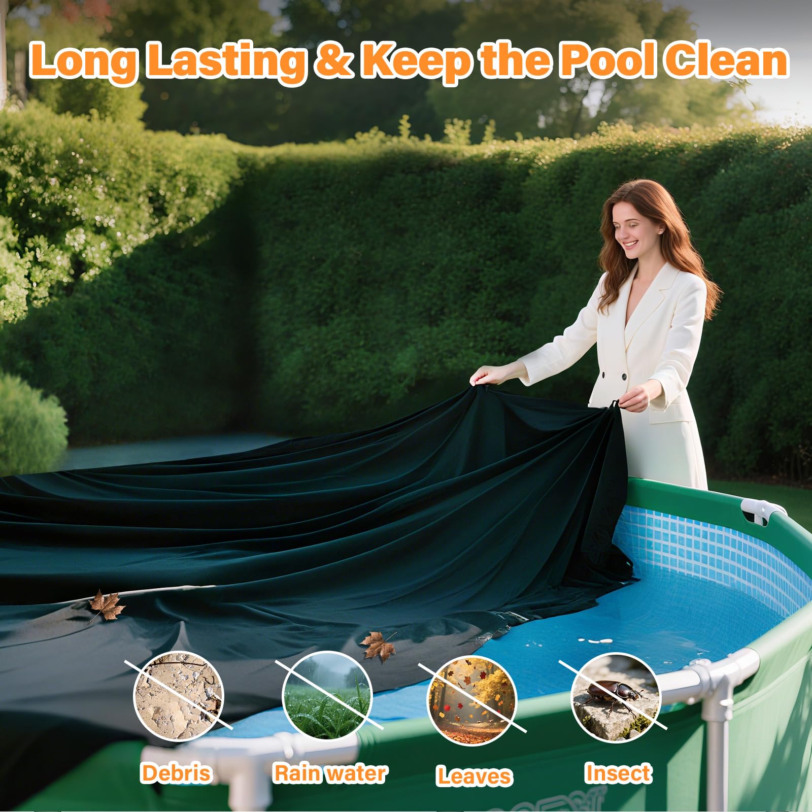Safana installed on a backyard round pool showing clean, protected water
