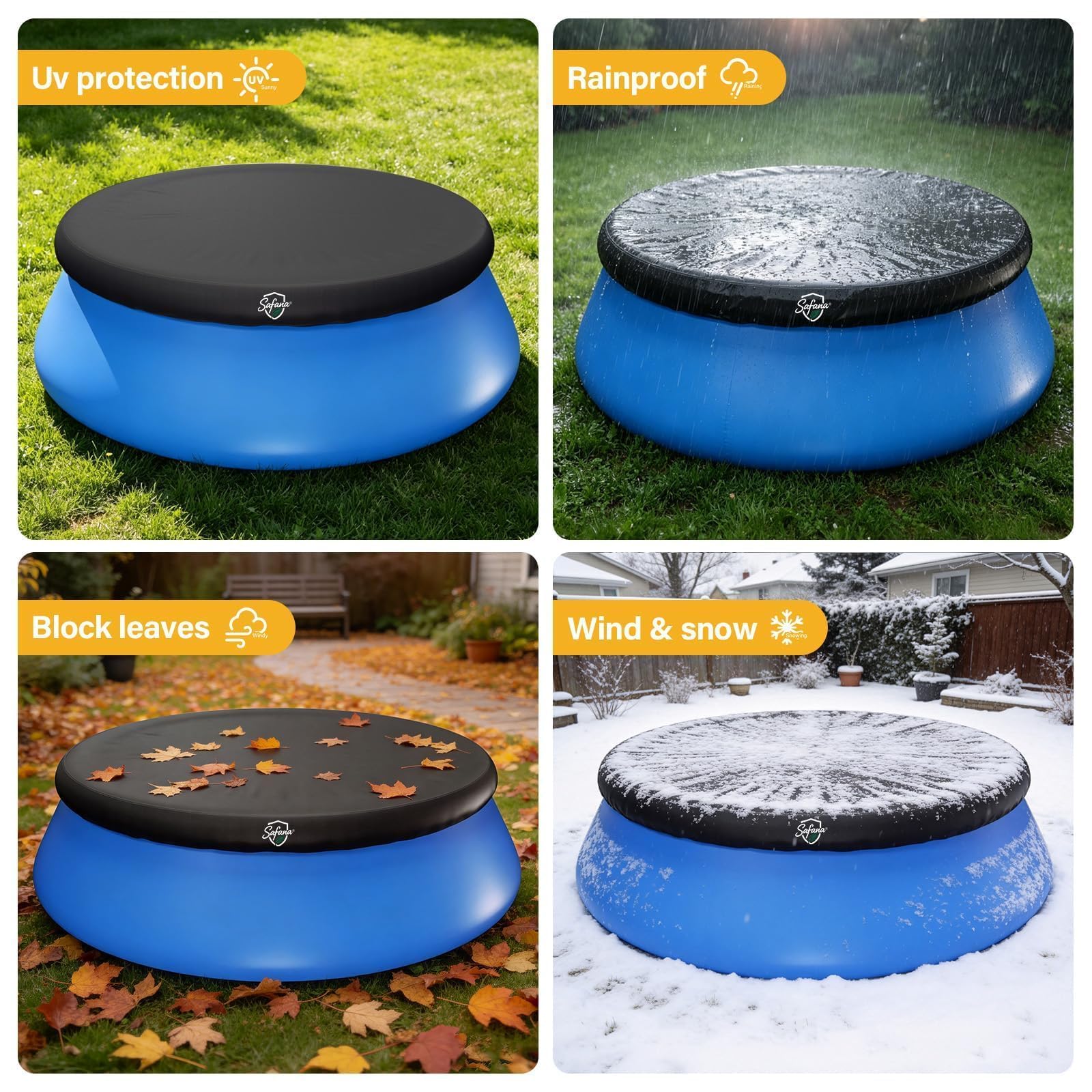 Safana in backyard lifestyle scene protecting pool and simplifying maintenance
