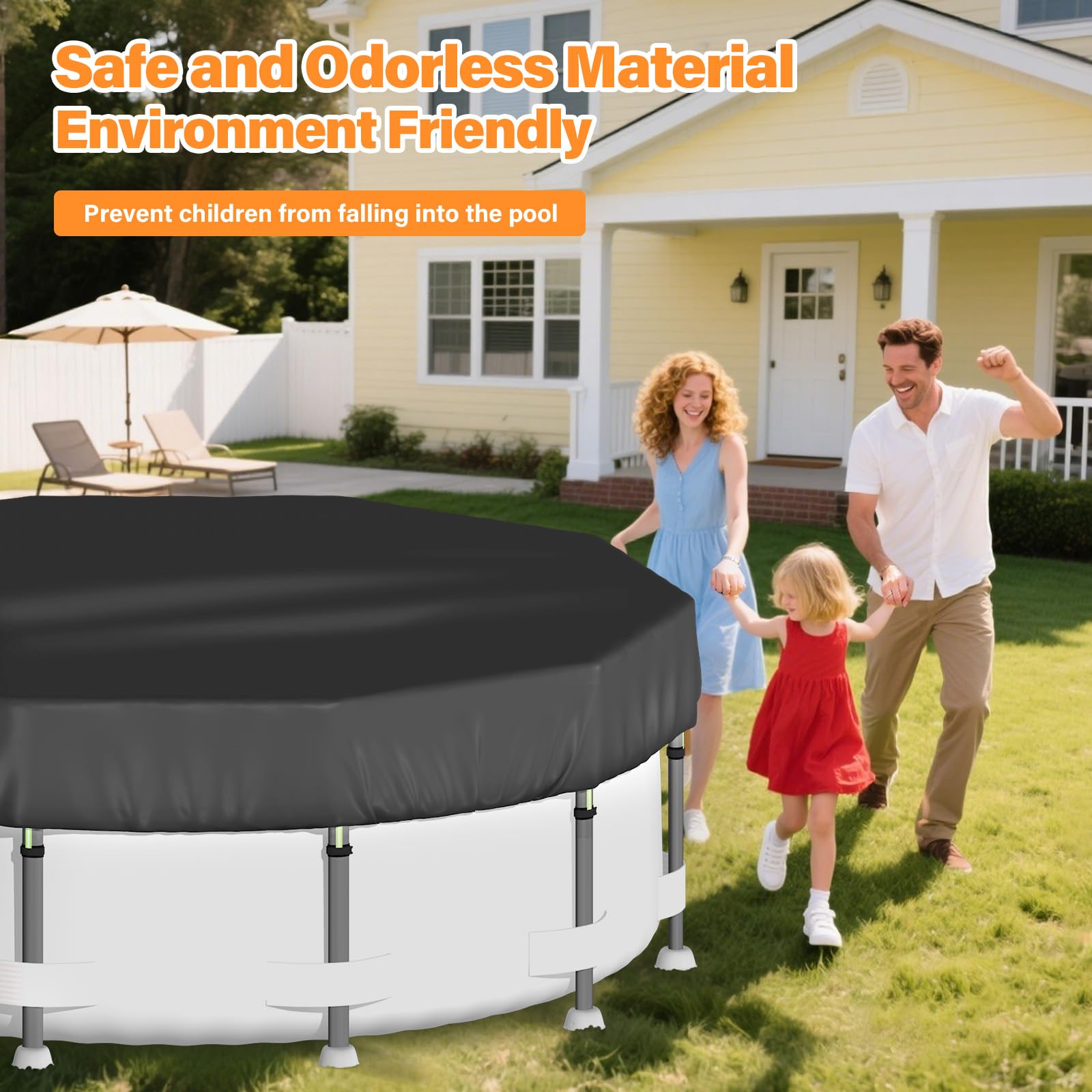 Safana cover beside a 15ft pool for size comparison and easy fitting