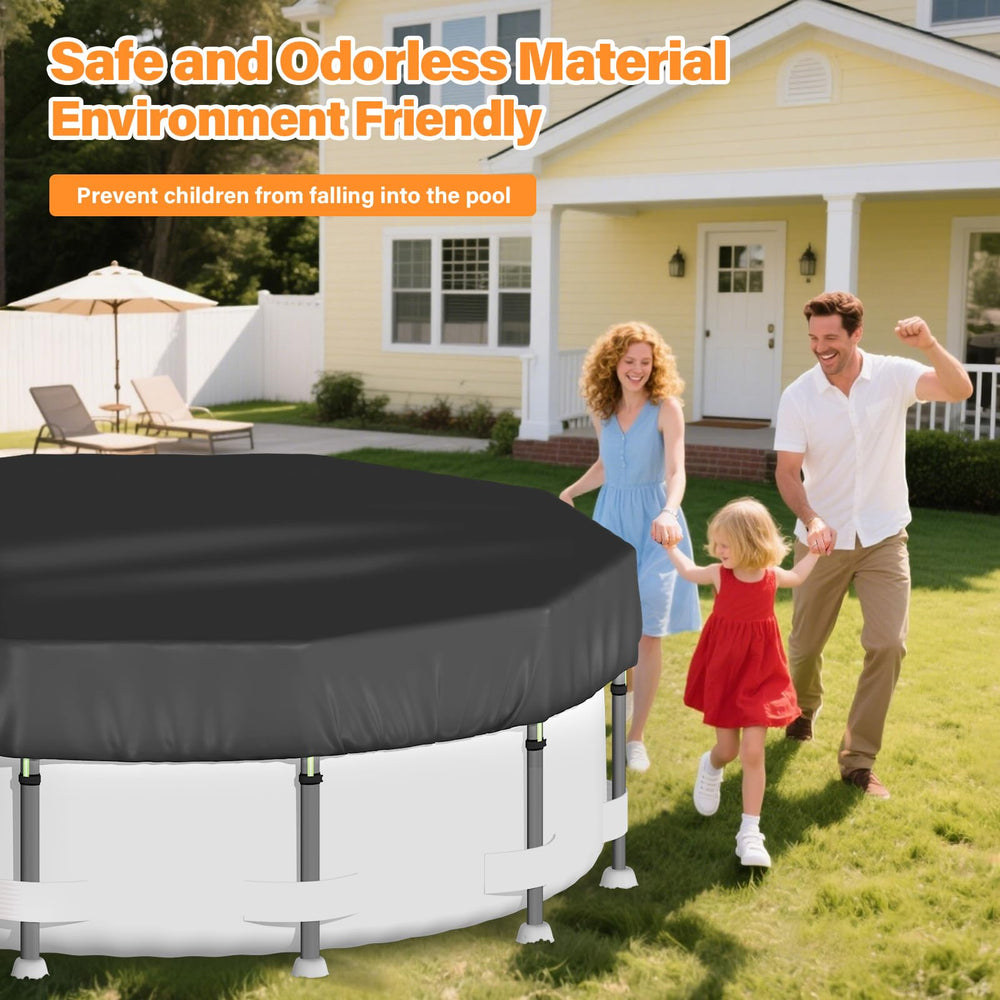 Safana cover beside a 15ft pool for size comparison and easy fitting