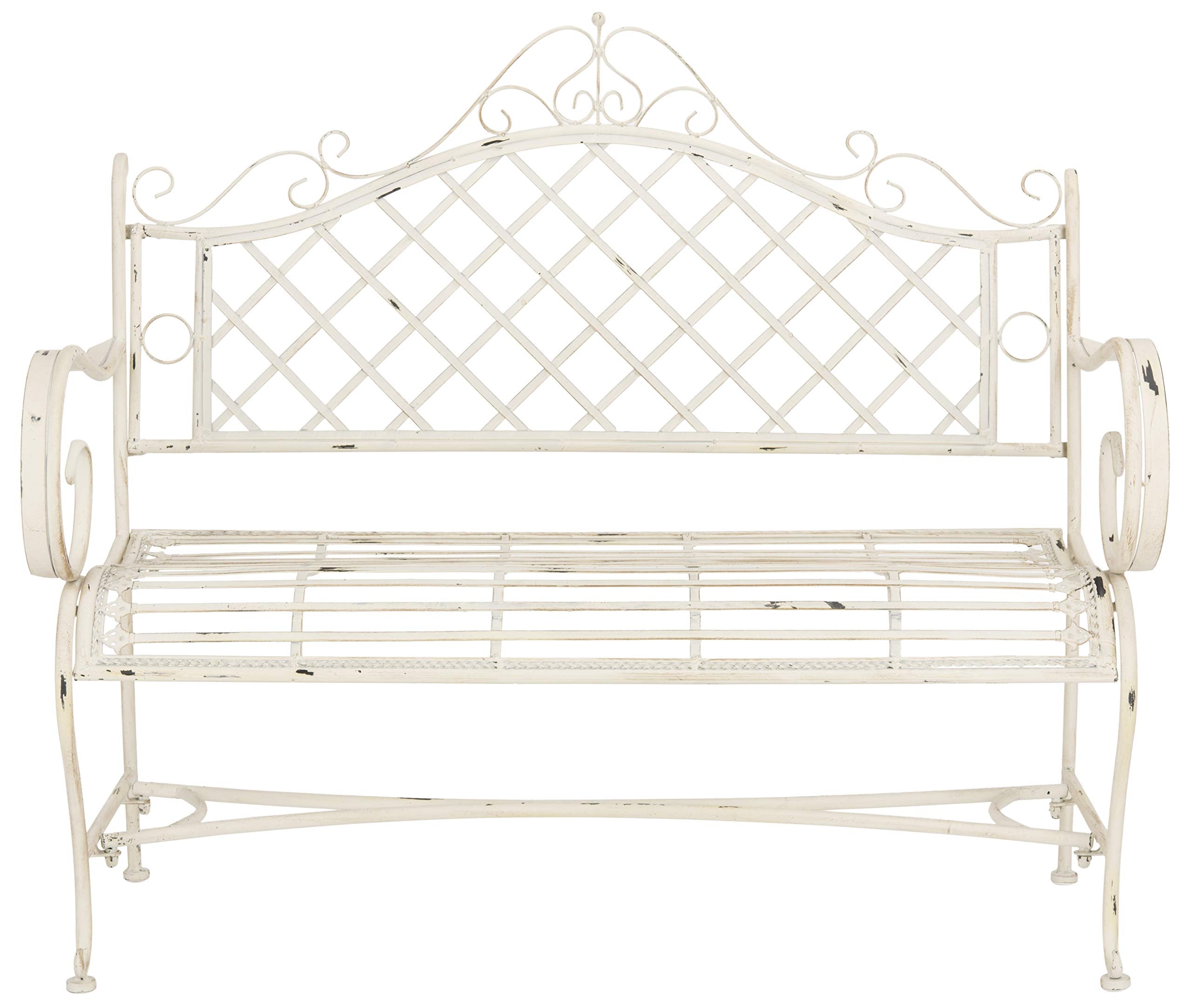 SAFAVIEH Abner front view showing full bench and antique white finish for elegant seating