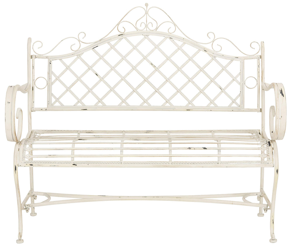 SAFAVIEH Abner front view showing full bench and antique white finish for elegant seating