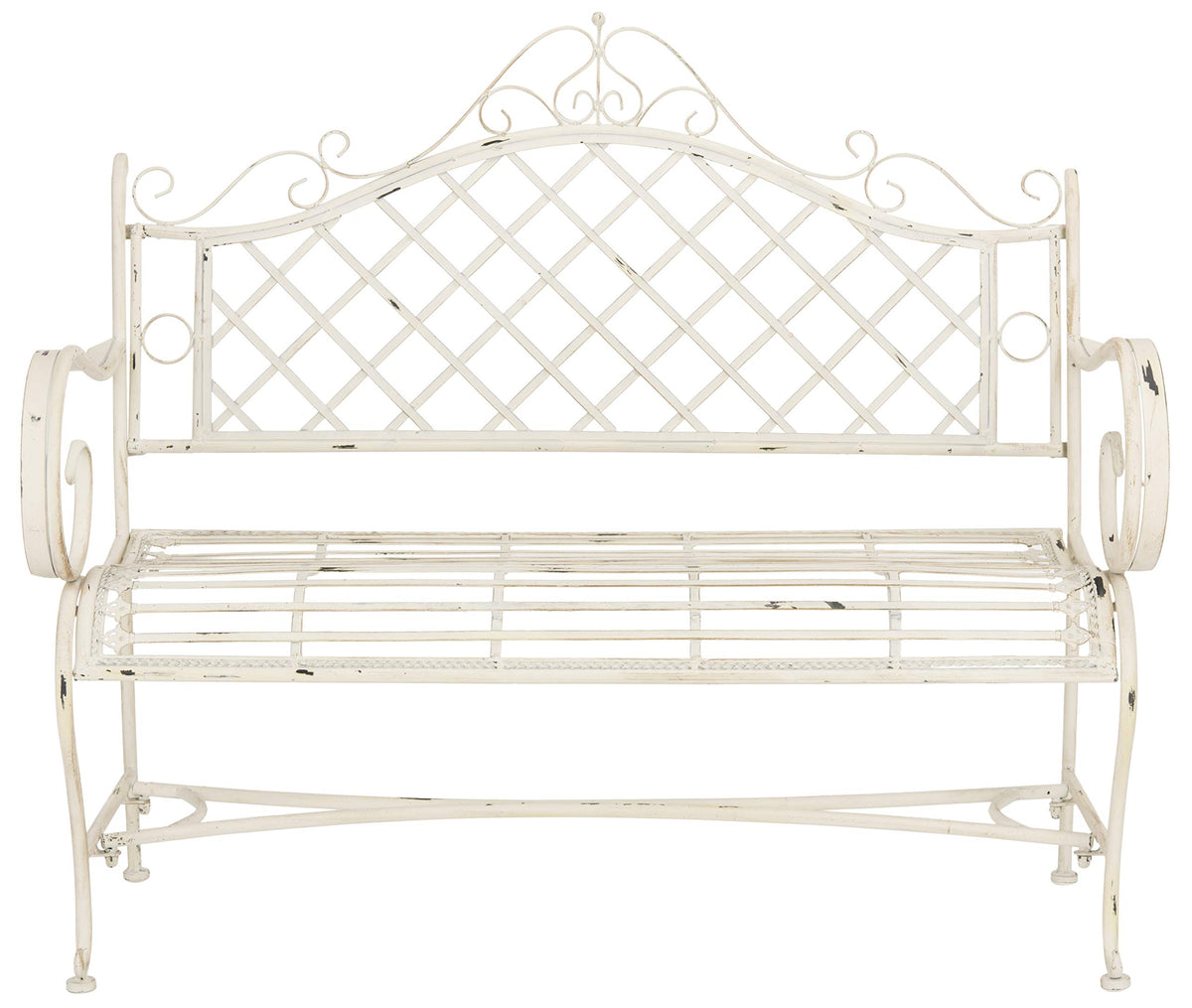 SAFAVIEH Abner front view showing full bench and antique white finish for elegant seating