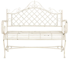 SAFAVIEH Abner front view showing full bench and antique white finish for elegant seating