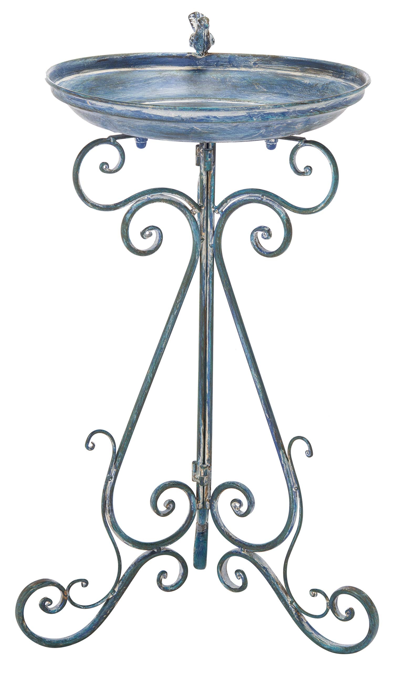 SAFAVIEH Ashlan front view showing antique blue finish and Victorian silhouette for garden charm