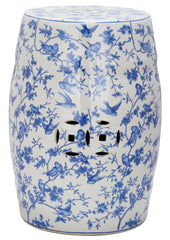 Safavieh blue birds stool used as plant stand enhancing display and elevation