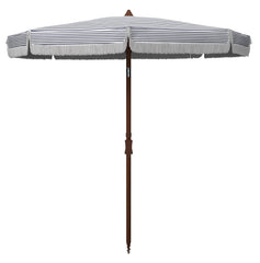 SAFAVIEH front view umbrella showing navy white stripes and shade benefit