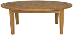Safavieh Danville front view showing round teak-brown top and legs, enhances patio style
