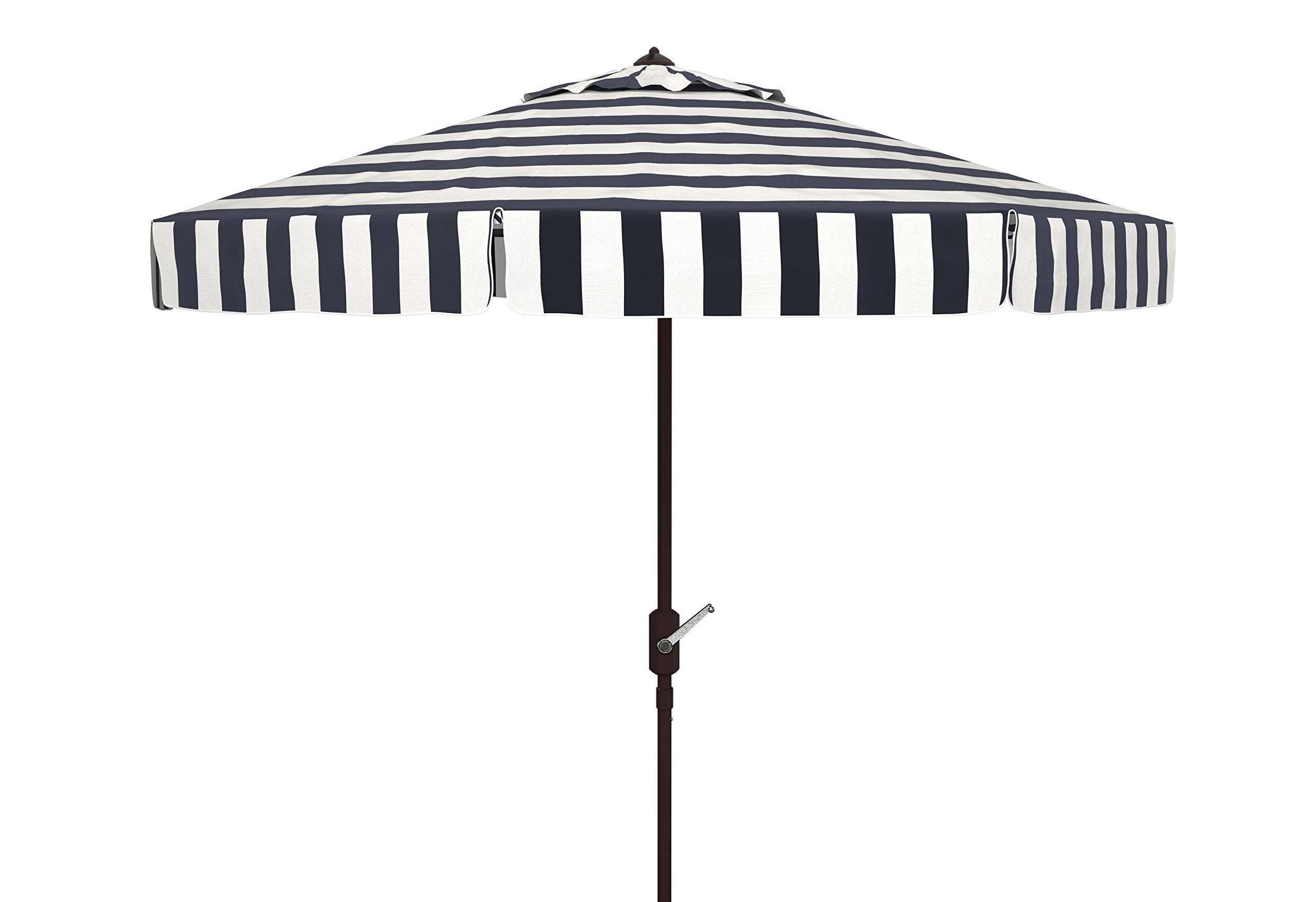 SAFAVIEH Elsa front view showing striped canopy and broad shade - elegant outdoor look