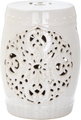 SAFAVIEH Flora front view showing creme ceramic stool and versatile surface