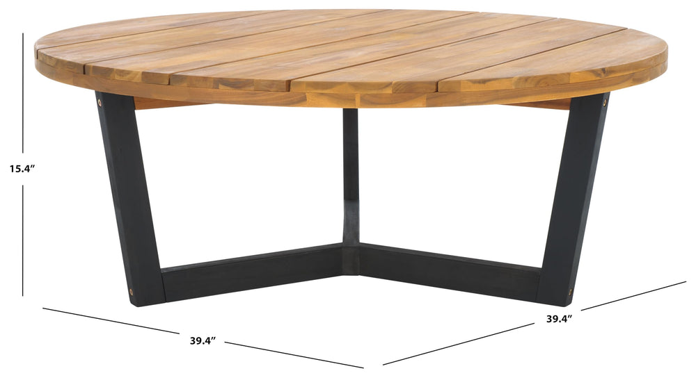 SAFAVIEH Leo top close-up highlighting acacia grain and finish, offers natural character