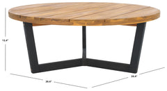 SAFAVIEH Leo top close-up highlighting acacia grain and finish, offers natural character