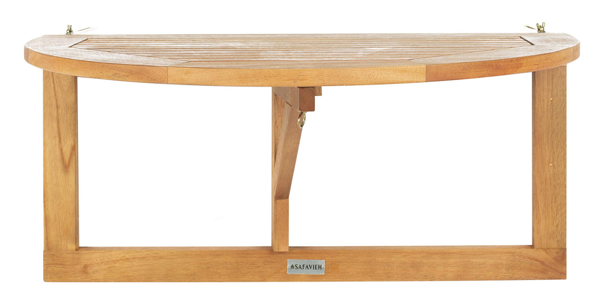 SAFAVIEH Owens front view showing half-moon teak shelf and clean profile for saving space