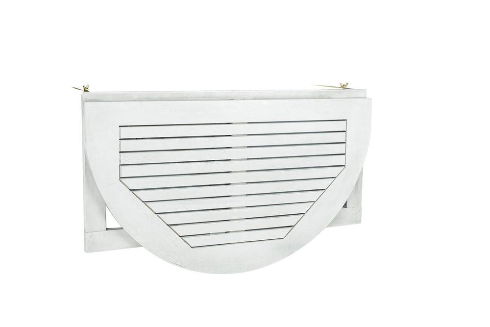 SAFAVIEH side profile of half-moon table demonstrating flush railing fit and stability